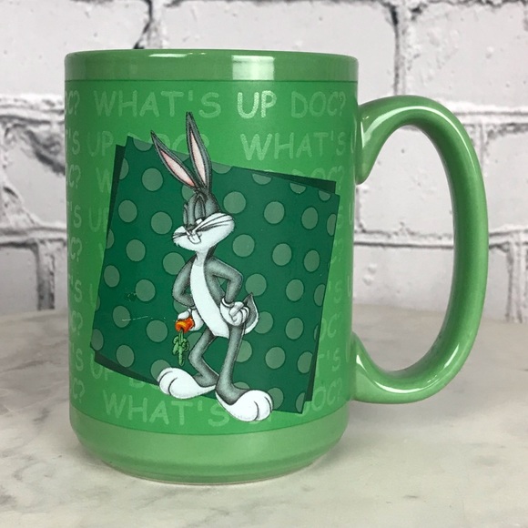Warner Bros Looney Tunes Bugs Bunny 1999 Vintage Green Ceramic Coffee Mug & Cup - Picture 4 of 8